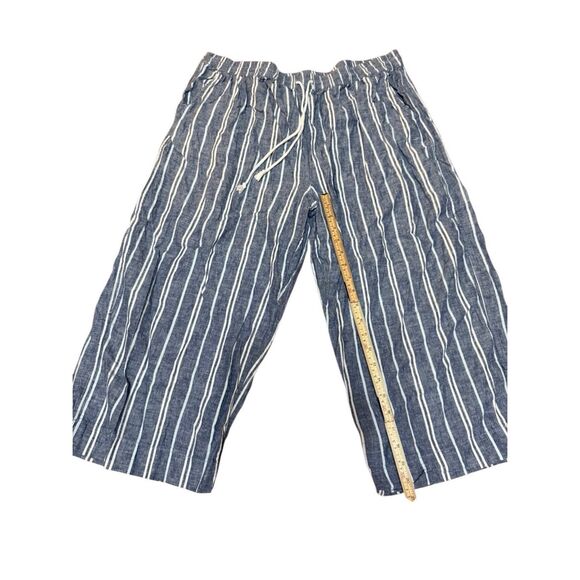 BeachLunchLounge Womens Linen Blend Blue White Striped wide Leg Cropped Pull-on - Picture 4 of 8